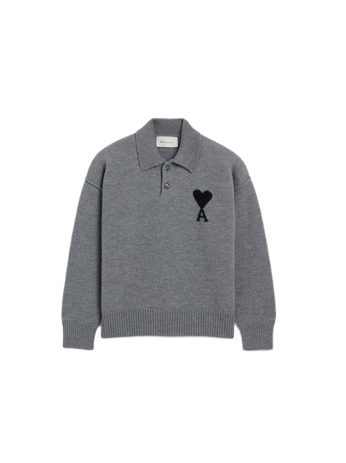 quota polo sweater contrasted amidecoeur Ami Paris | UPL409.018A273HEATHER ASH/BLACK